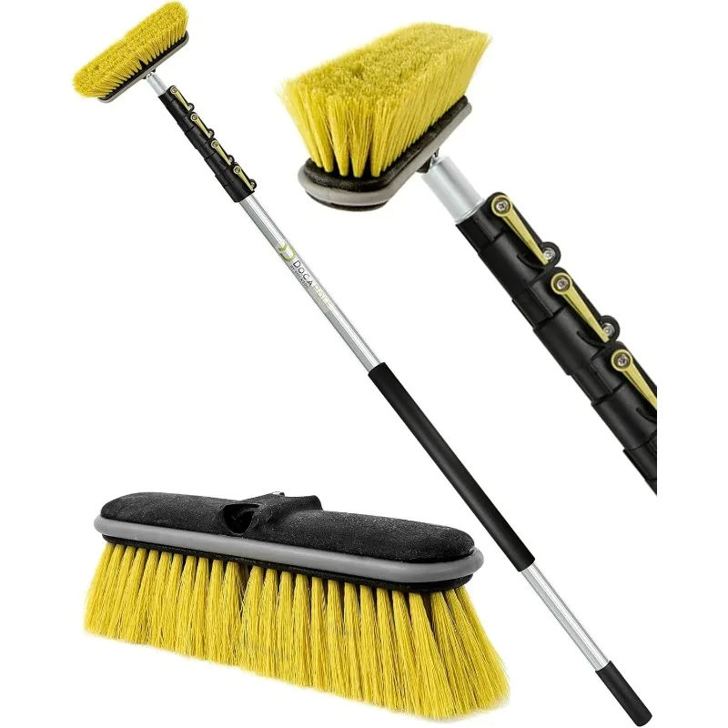 Floor Scrub Brush with Long Handle - 7-30 Ft Extension Pole (36+ Ft Reach) - Outdoor Broom - Car