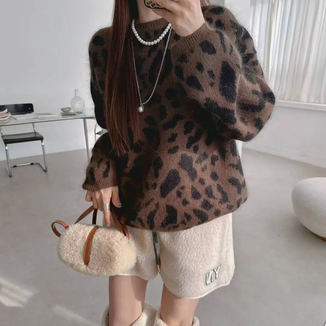 سترة نسائية أنيقة فضفاضة مستديرة للخريف والشتاء تصميم Sense Retro Faionable بطبعة الفهد، بلوزة مريحة تناسب الجميع #2