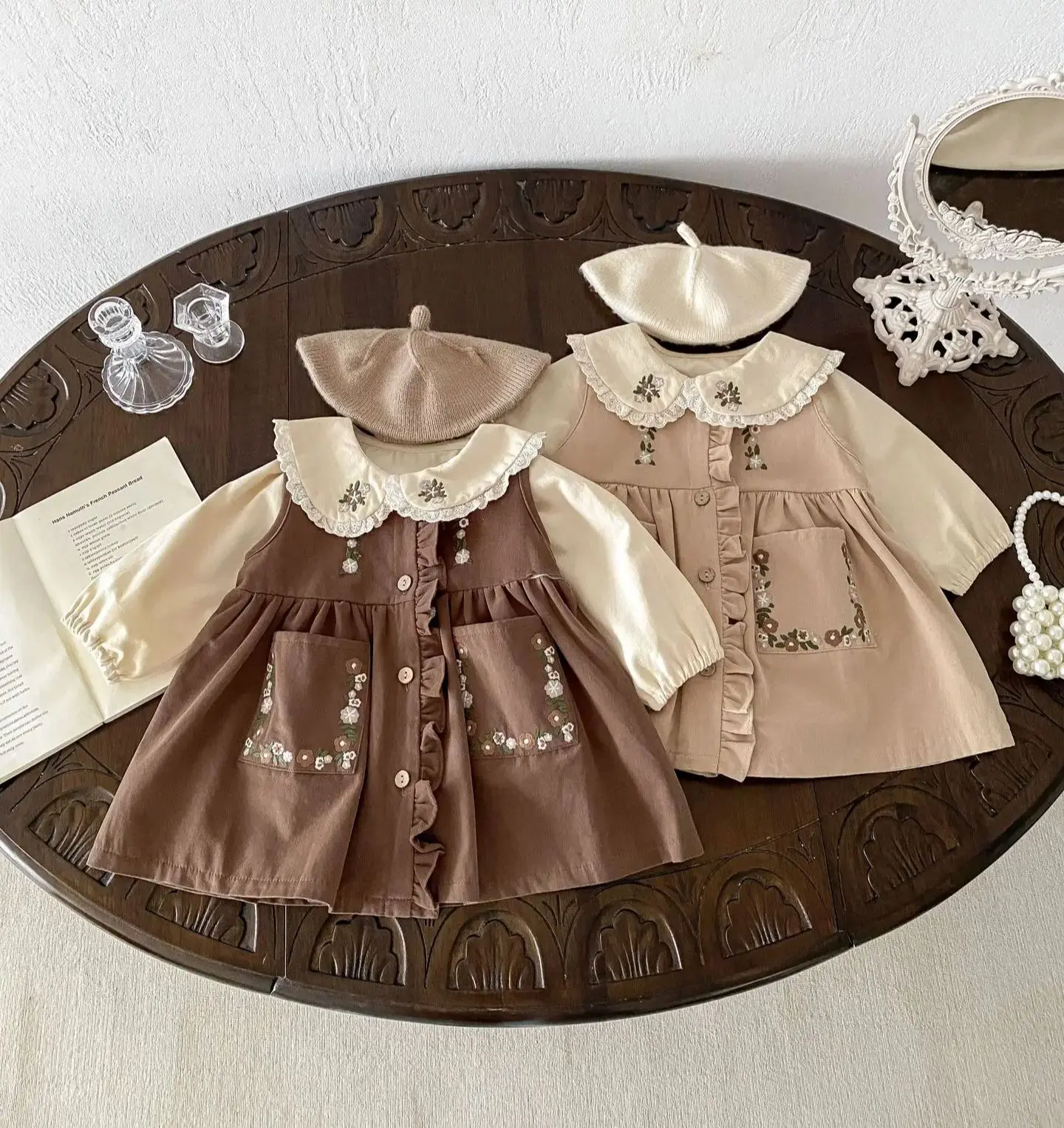 Baby Girls Clothes Autumn New Infant Toddler Cotton Embroidery Vest Dresses Or Bottoming Blouses Two Piece Matching Sets