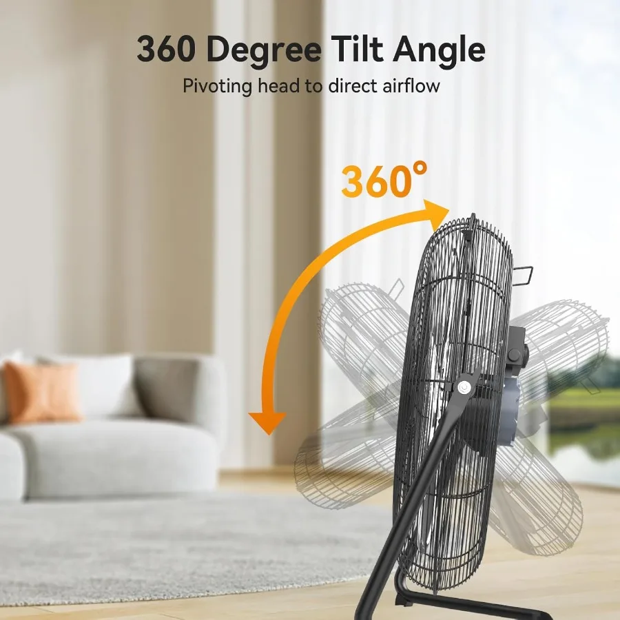 مروحة أرضية عالية السرعة مقاس 12 بوصة 1800 CFM مع 3 سرعات قوية ومروحة معدنية شديدة التحمل محمولة لنا التجاري والسكن