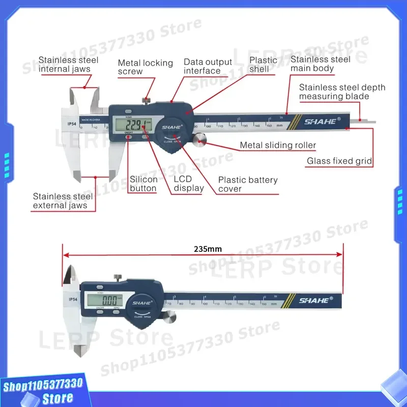 Shahe Digital Caliper 100mm 150mm 200mm 300mm Hardened Stainless Steel Electronic Vernier Micrometer Precision Measuring Tool