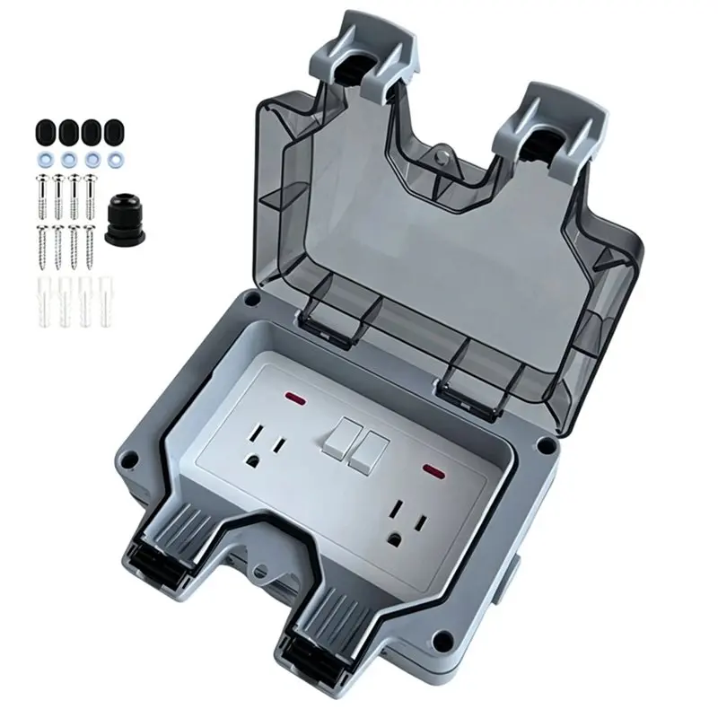 [a92p-】-outdoor-wall-power-socket-box-double-switched-with-protective-cover-us-plug