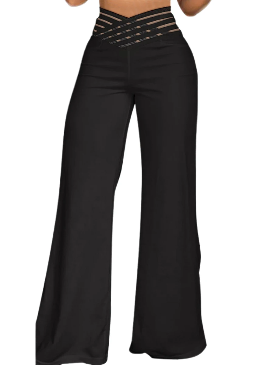 Elegant High Waisted Wide Leg Trousers with Cutout Detailing Stylish Loose Fit Flared Pants for Chic Street Style