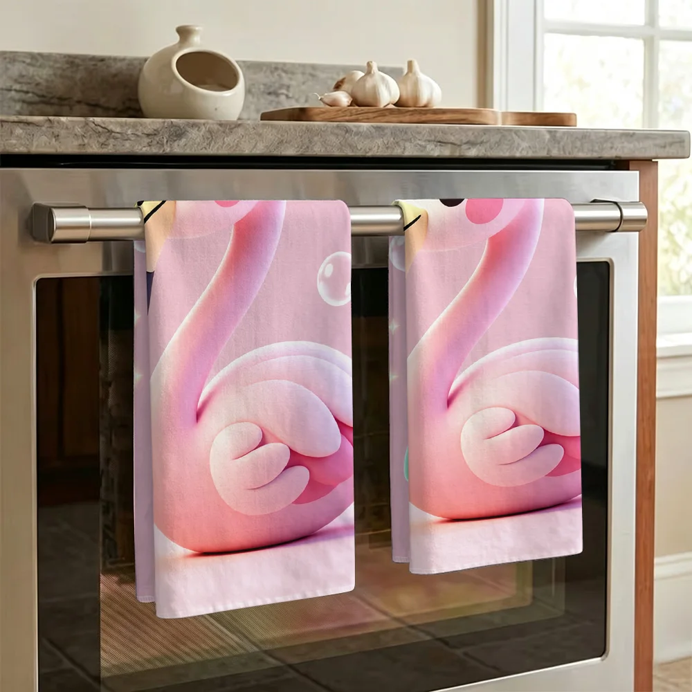 1pc/2pcs Cute Flamingo Print Kitchen Towel-Super absorbent, reusable polyester dishcloths perfect for home decor, cooking, bakin