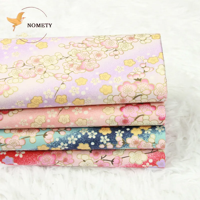 Printed Gradient Color Plum Blossom Fabric 100% Cotton Bronzed Cloth For Sewing Purses Kimono Handmade DIY 145*50cm