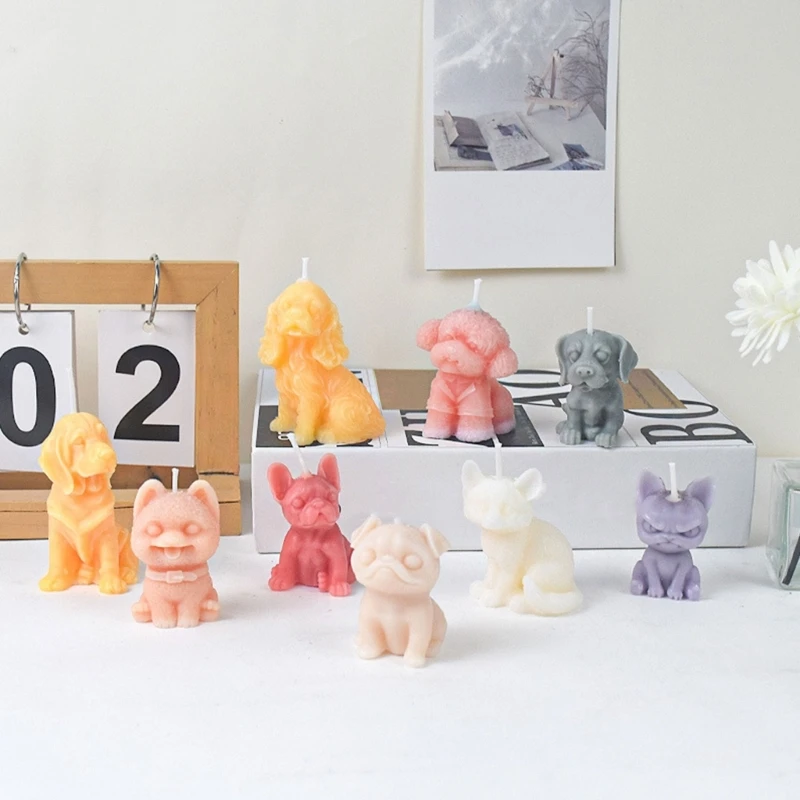 Moldes velas silicona con forma perro para velas, jabón, decoraciones yeso, arte artesanal, envío directo