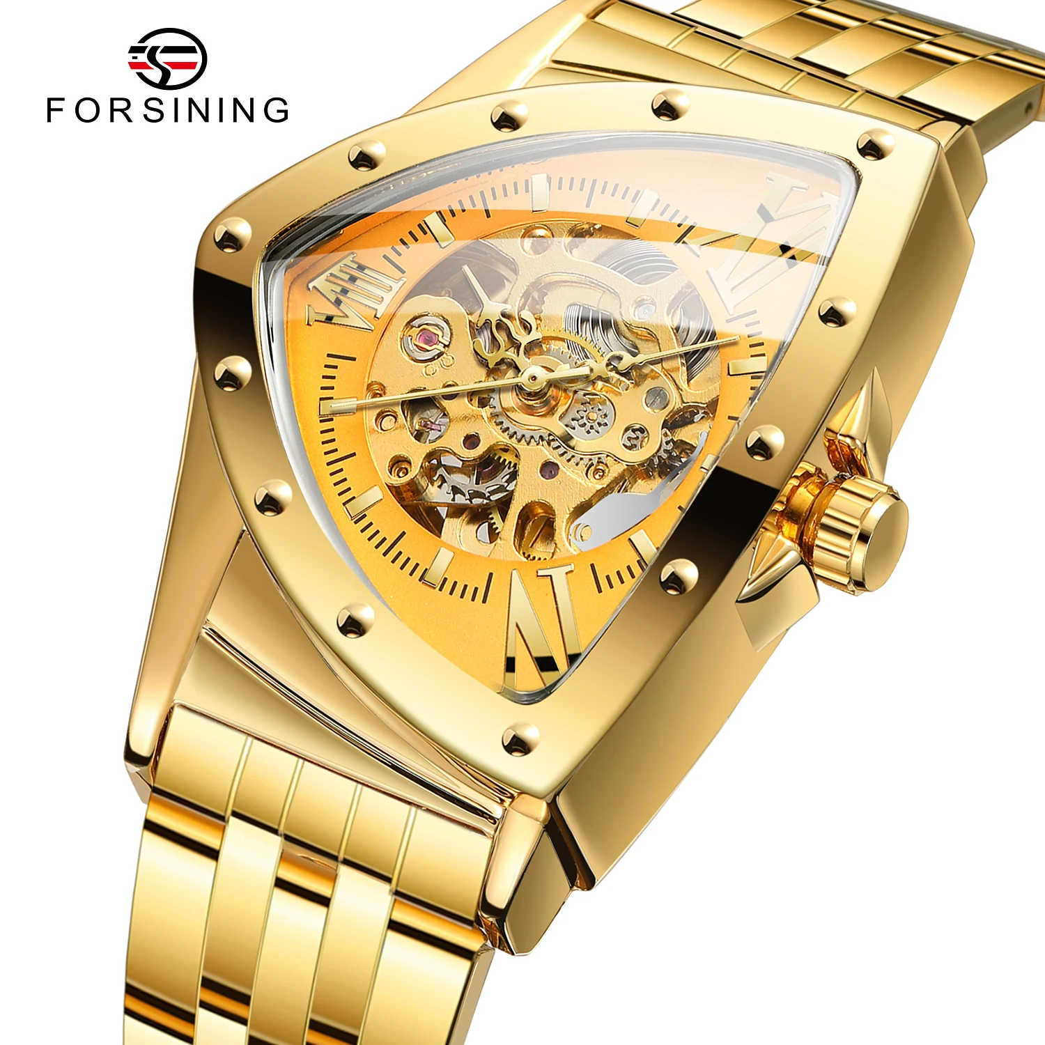 Forsining Newest Reloj Para Hombre Luxury Custom Men Triangle Skeleton Watch Wristwatch Mechanical Watch