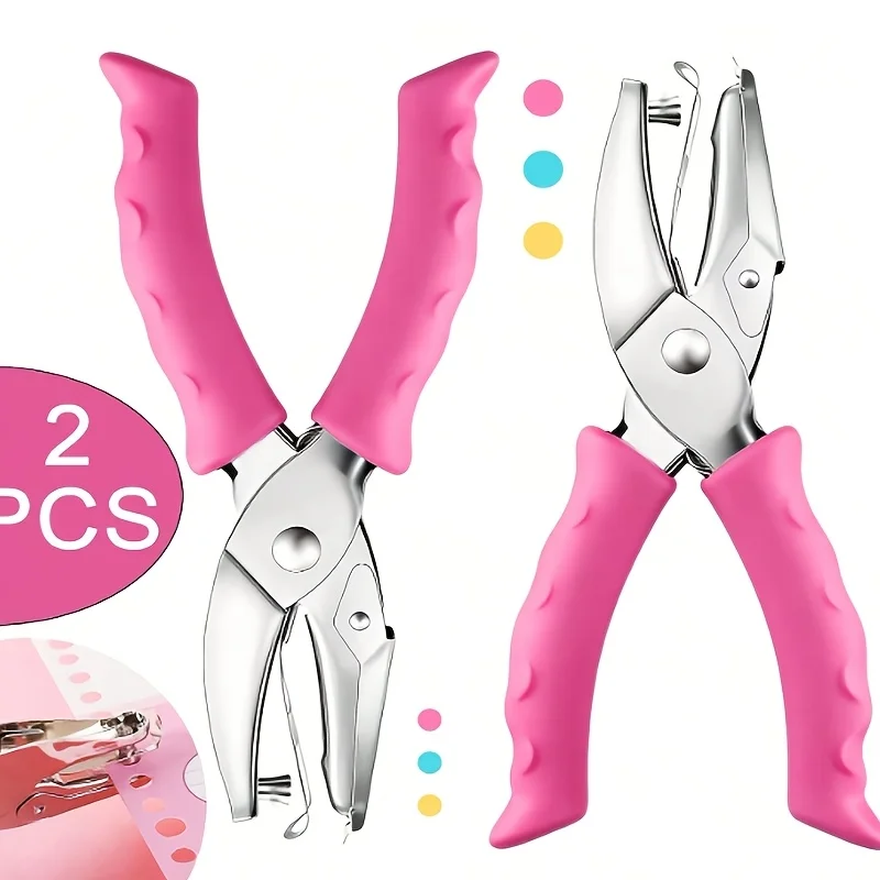 2 Pcs Single Hole Punch Set with Pink Soft Grip 3mm And 6mm Handheld Circle Small Hole Puncher for Home Office And Classroom