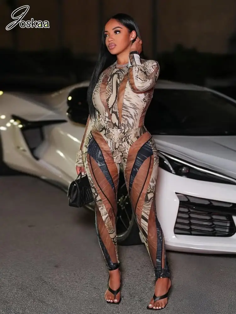 

Joskaa 2025 Fall Snake Print Women's 2 Piece Set Sexy Full Sleeve Bodysuit Tops+Leggings Matching Tracksuits Y2K Streetwear