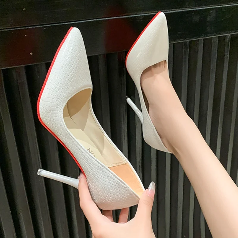 Women's HighHeel Shoes Summer New Leather Pointy Shallow Mouth Party Sandals Fashion Temperament Slim Heels Red Soled High Heels