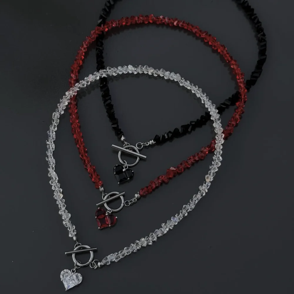 Boho Exaggerated Baroque Transparent Crystal Chain Fashion Vintage Sexy Zircon Heart Pendant Necklace For Women Female Jewelry