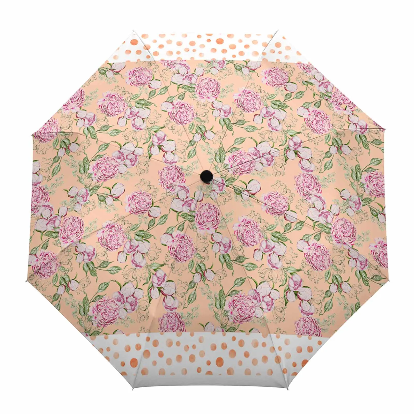 Watercolor Leaves Pink Flower Automatic Umbrella for Rain Foldable Parasol Umbrella Eight strand Outdoor Umbrellas