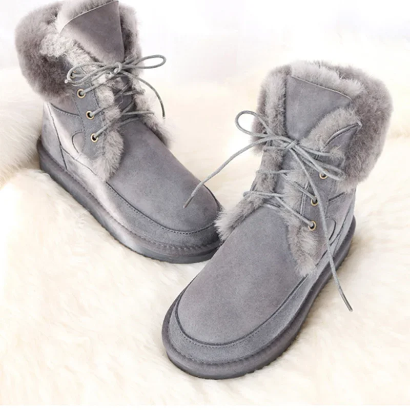 Australia Boots Women 2023 Genuine Sheepskin Leather Snow Boots Wool Boots Sheep Fur Flat Anti-skid Warm Winter Shoes 42