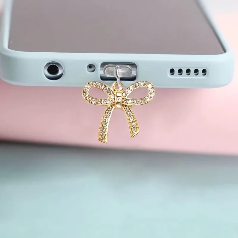 Phone Dust Plug Cute Bow Diamond Dust Cover Phone Accessory Pendant Decoration  for IPhone Type-C Charging Interface