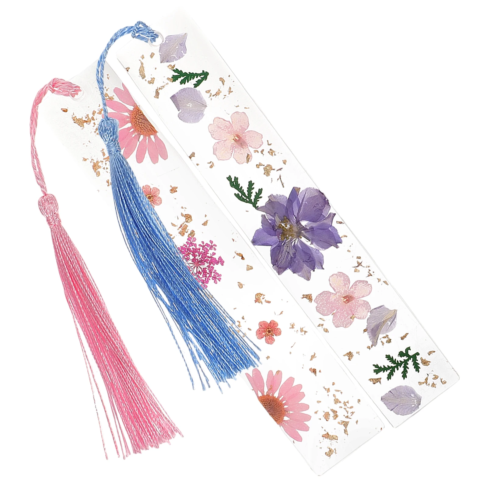 Segnalibro con fiori secchi di cancelleria da 2 pezzi Segnalibri con nappe in resina per gli amanti vintage