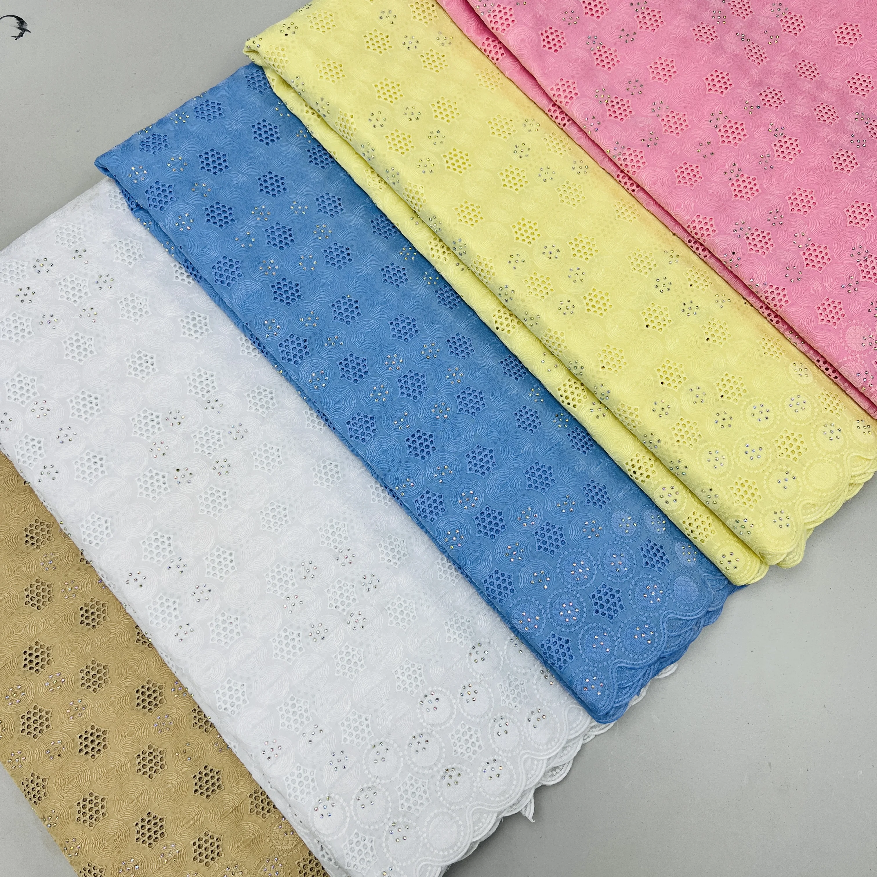 5 Yards Swiss Dry Lace Fabric with Beads Embroidery African Cotton Lace Popular Dubai Style for Women Party Dress TV5-502-2