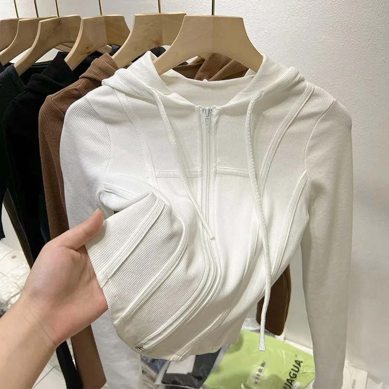 

American Style Spicy Girl Pure Desire Style Hooded Short Jacket for Women in Spring and Summer 2025 New Slim Fit Cardigan Top