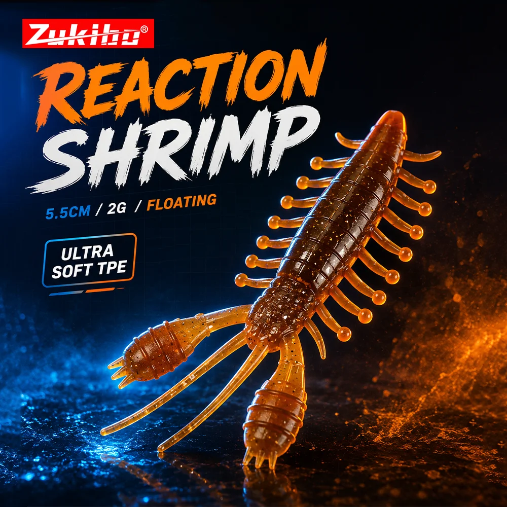 ZUKIBO 7PCS Isca Artificial de Camarão Reativo com Corpo Segmentado, Cauda Reta e Pernas de Pá em Silicone para Pesca de Robalo e Truta em Água Doce