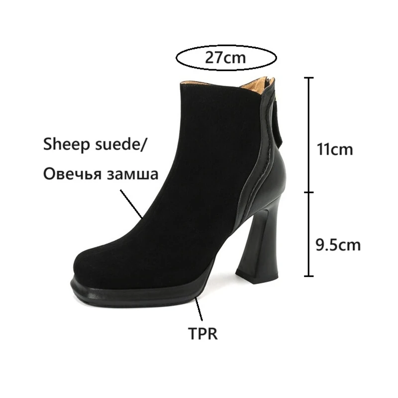 NEW Autumn Women Boots Sheep Suede Leather Shoes for Women Square Toe Super High Heel Shoe Zip Ankle Boots Platform Modern Boots