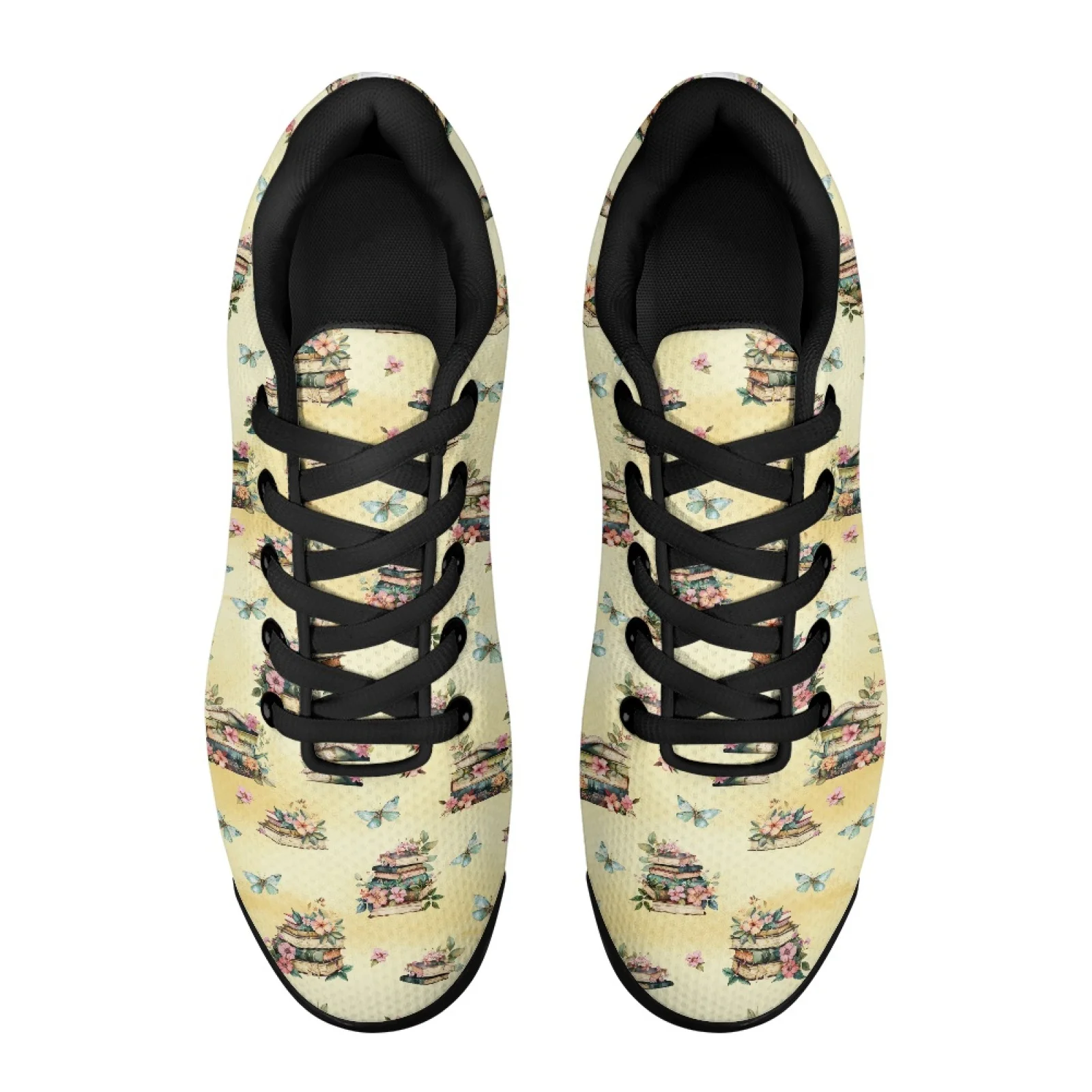 PENSTROLL Book Flower Design Lightweight Walking Shoes for Men Mesh Lace-Up Casual Shoes Men's Air Running Shoes