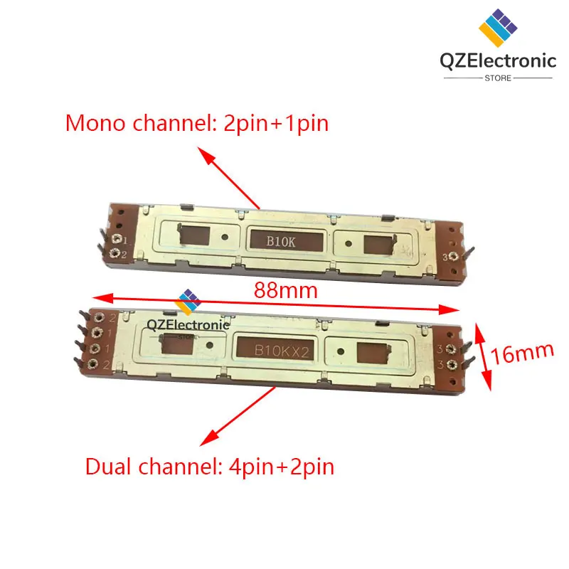 1 pcs SC609 Mixer Fader Mono B10K Tripod B103 Straight Slide Potentiometer Push Rod Knob Mono/Dual Channel 88MM Slide Potentiome
