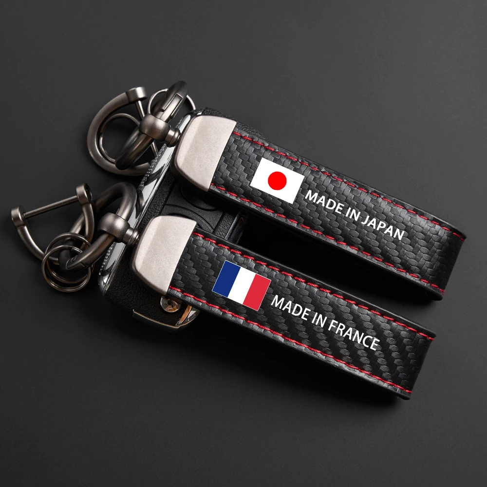 1Pc Sale Germany France Japan Flag Luggage Bag Tag Carbon fiber Leather KeyChain Motorcycle Key Accessories