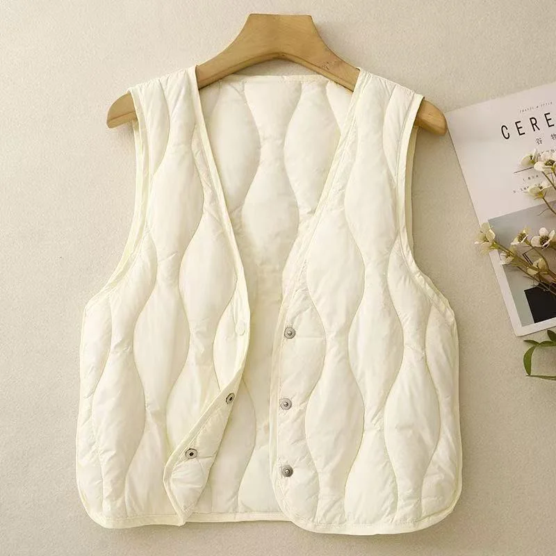 Autumn and Winter Women's Down Cotton Thin Fitting Inner Liner V-necktInside Wear Base Warm Short