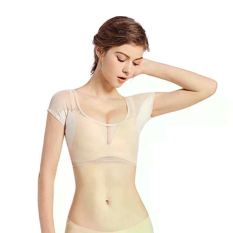 Ultrathin Transparent Mesh Underarm Sweat Pad, Reusable Washable T‑shirt Vest Style Absorbent Liner for Women