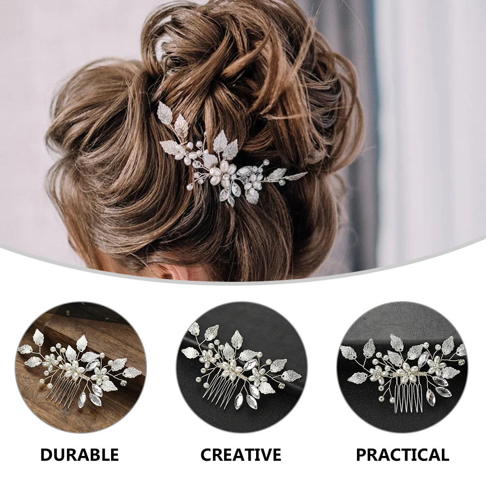 

Silver Pearls Rhinestones Bridal Hair Comb Side Comb Wedding Hair Styling Tool Elegant Accessories for Bridesmaids Proms