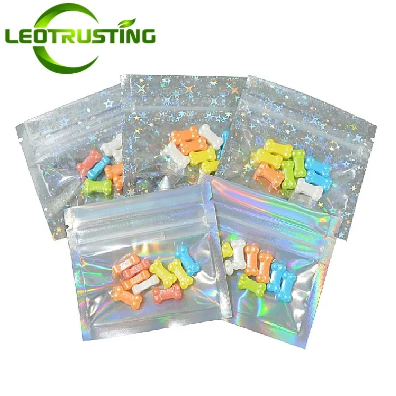 100/500/1000PCS Resealable Clear Hologram Ziplock Packaging Bags DIY Laser Matcha Coffee Tea Powder Trinkets Snack Gift Pouches view 5