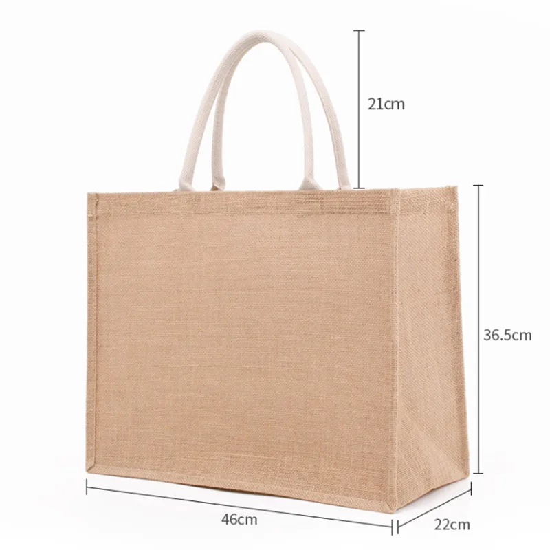 Reusable Blank Burlap Tote Women Jute Beach Shopping Grocery Bag with Handle Large Capacity Travel Storage Organizer Handbag New