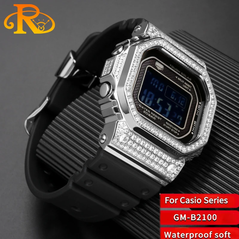 Resin silicone strap  For Casio GM-B2100 GA2100 B2100 G-SHOCK metal octagonal rubber watchband soft men's Wrist band accessories