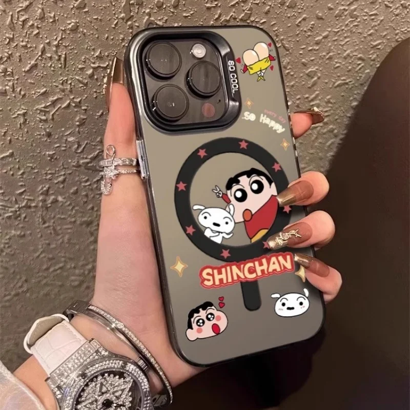 

Crayon Shinchan Phone Case for iPhone 16 15 14 13 12 11 17 Pro Max Nohara Shinnosuke Shiro Shin-chan Magnetic for Magsafe Cover