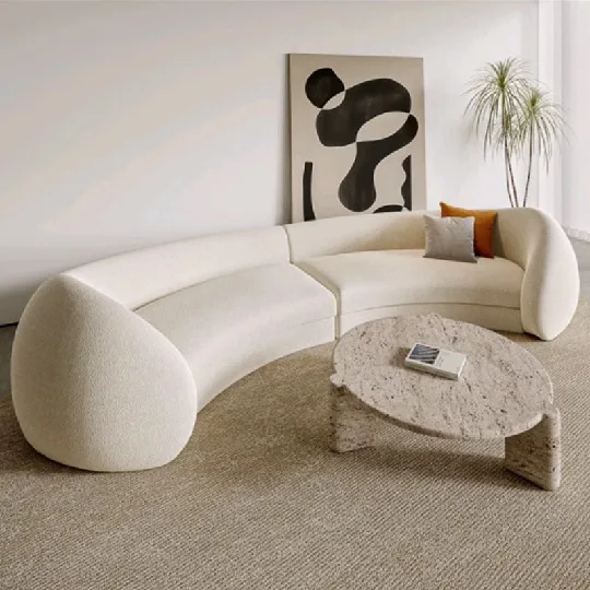 

MODULAR Designer Curve Sofa Set Teddy Fabric Reclining Rectangle Couch for Hotel Lobby Living Room Furniture