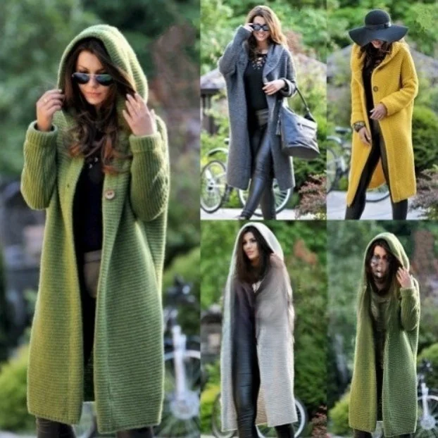 

2023 Large Knitted Cardigan Sweater Coat Women's Commute Sle Long Sve Hooded Mid-Length Knitwear Outerwear