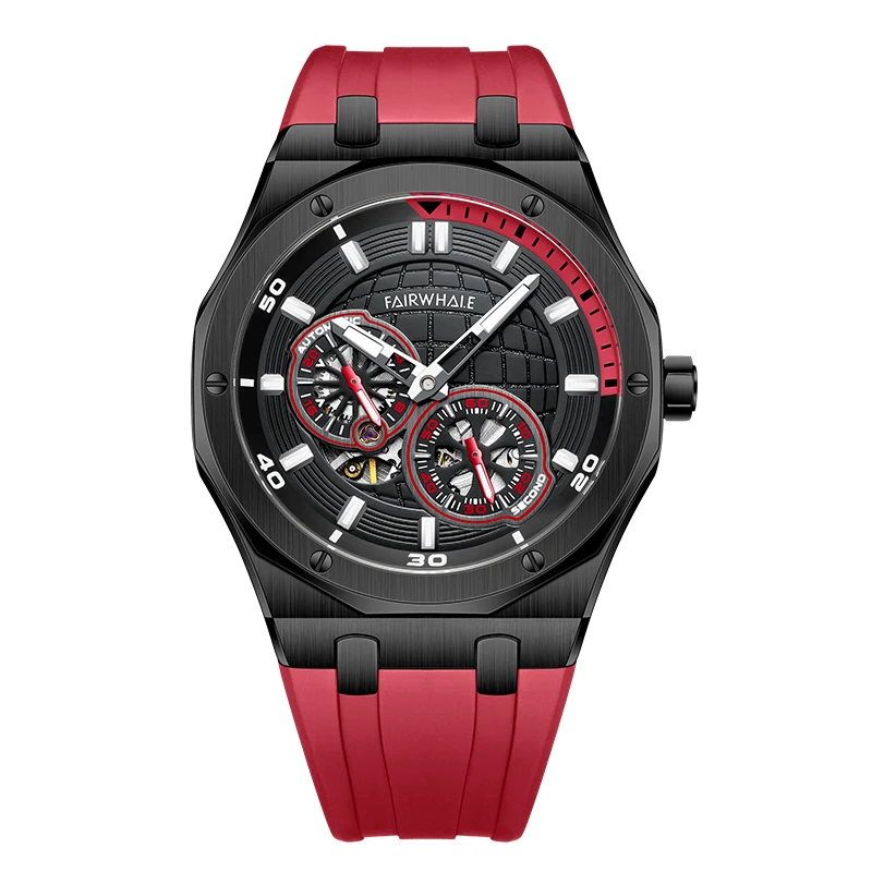 

Mark Fairwhale Men's 42mm Automatic Watch Sport Luxury Mechanical Wristwatch Water Resistant Luminous Skeleton on Rubber Strap