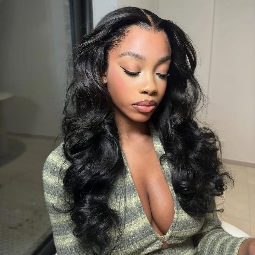 

13×6 Body Wave Natural Color Lace Frontal Human Hair Wigs Transparent 220 Density Pre Plcked Lace Frontal Wig For Women 1B