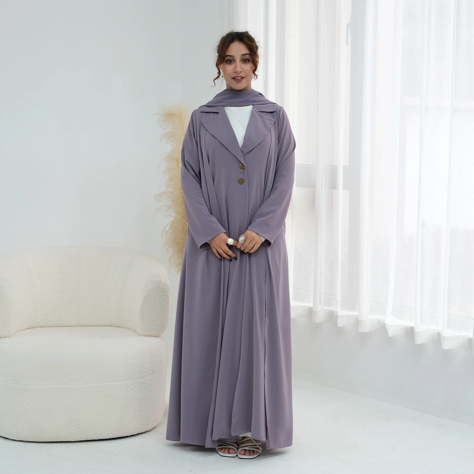 

New Abaya Muslim Women Long Coat Islamic Clothing Nida Button Open Abaya Women Muslim Dress Modest Dubai Abaya Hijab 2pc Set