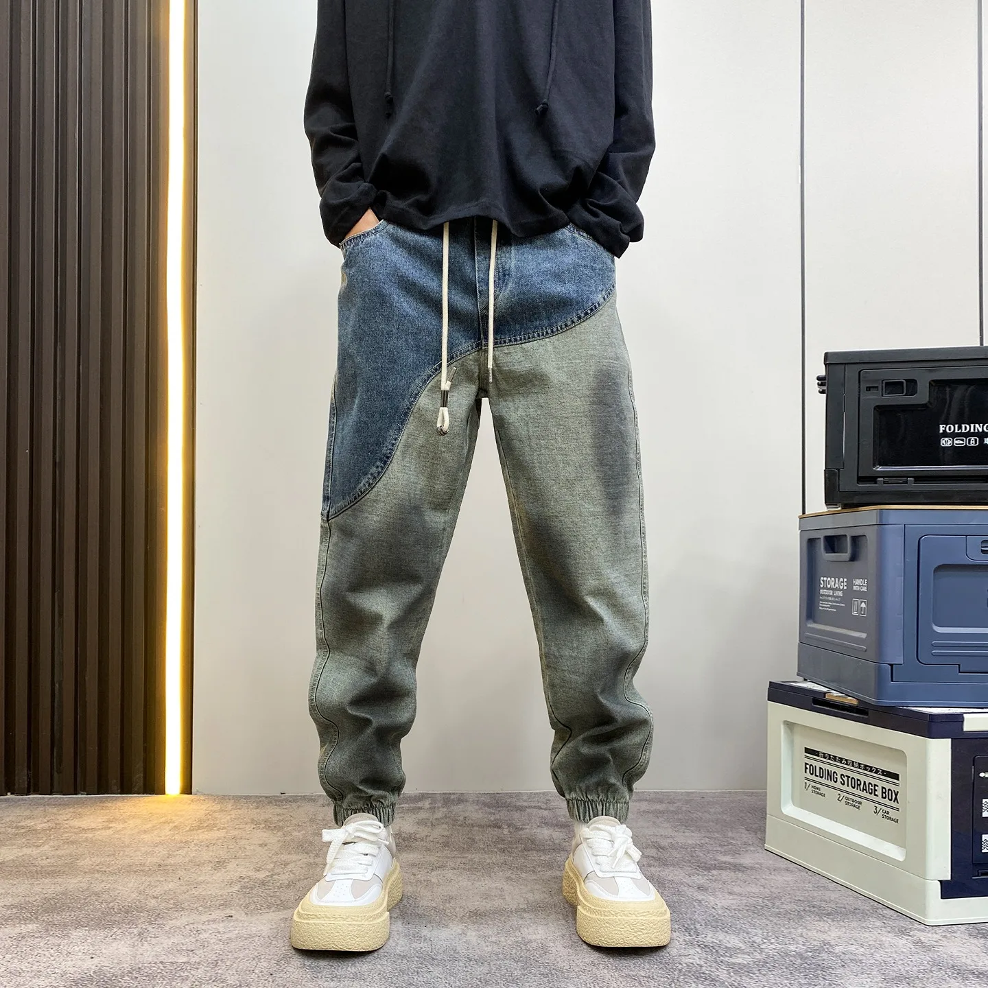 

Мужские джинсы с завязками на талии на подкладке, осень-зима, большие размеры 250, брюки Pou Color Blo Harajuku Dad Sle