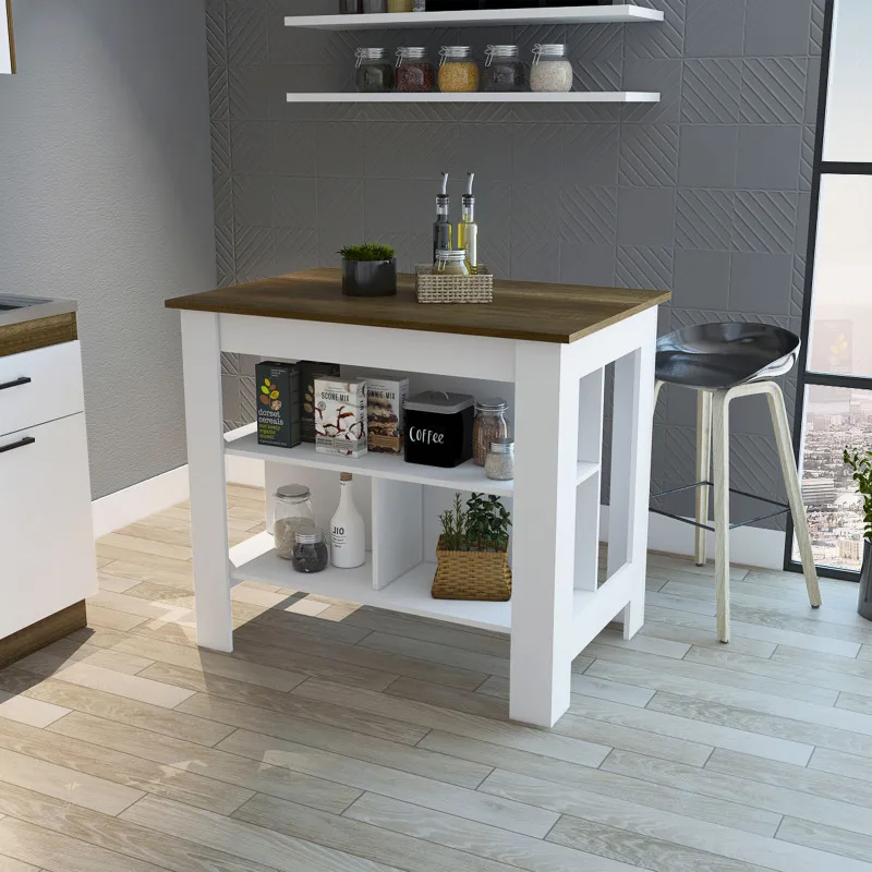 

Alixeperss Store Brooklyn Kitchen Island, Three Concealed Shelves