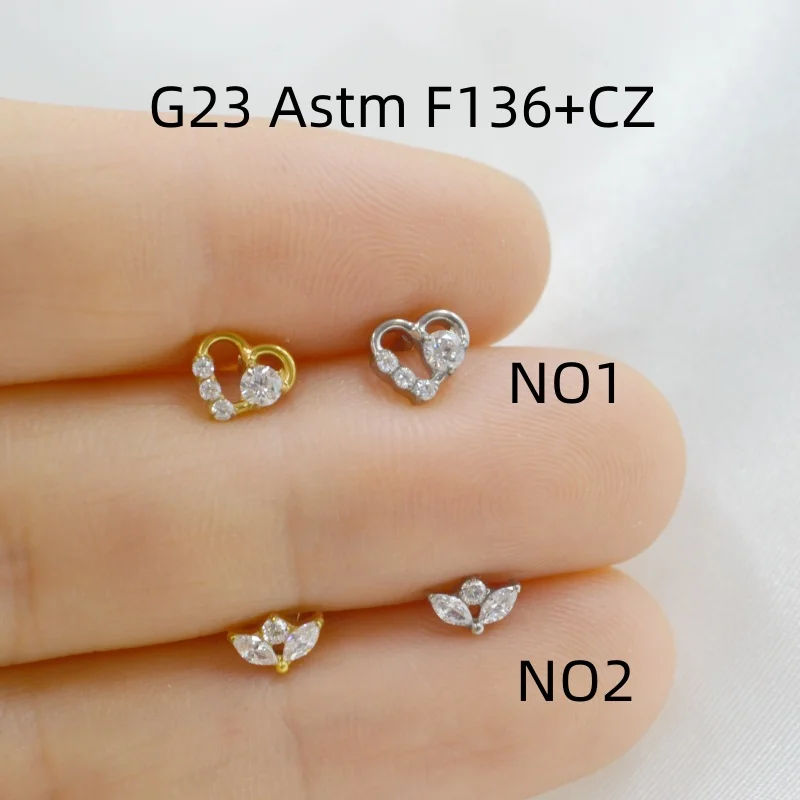 10pcs Body Jewelry 16Gx8mm G23 Titanium CZ Lip Labret Bar Ear Helix Tragus Rook Barbells Stud Piercing Jewelry Shine