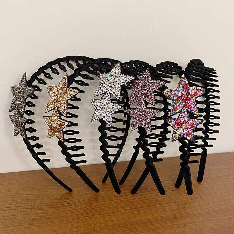 عصابة رأس متدفقة مع أحجار الراين بمزاج أنيق، عصابة رأس على شكل نجمة خماسية، إكسسوارات شعر عصرية متعددة الاستخدامات للفتيات