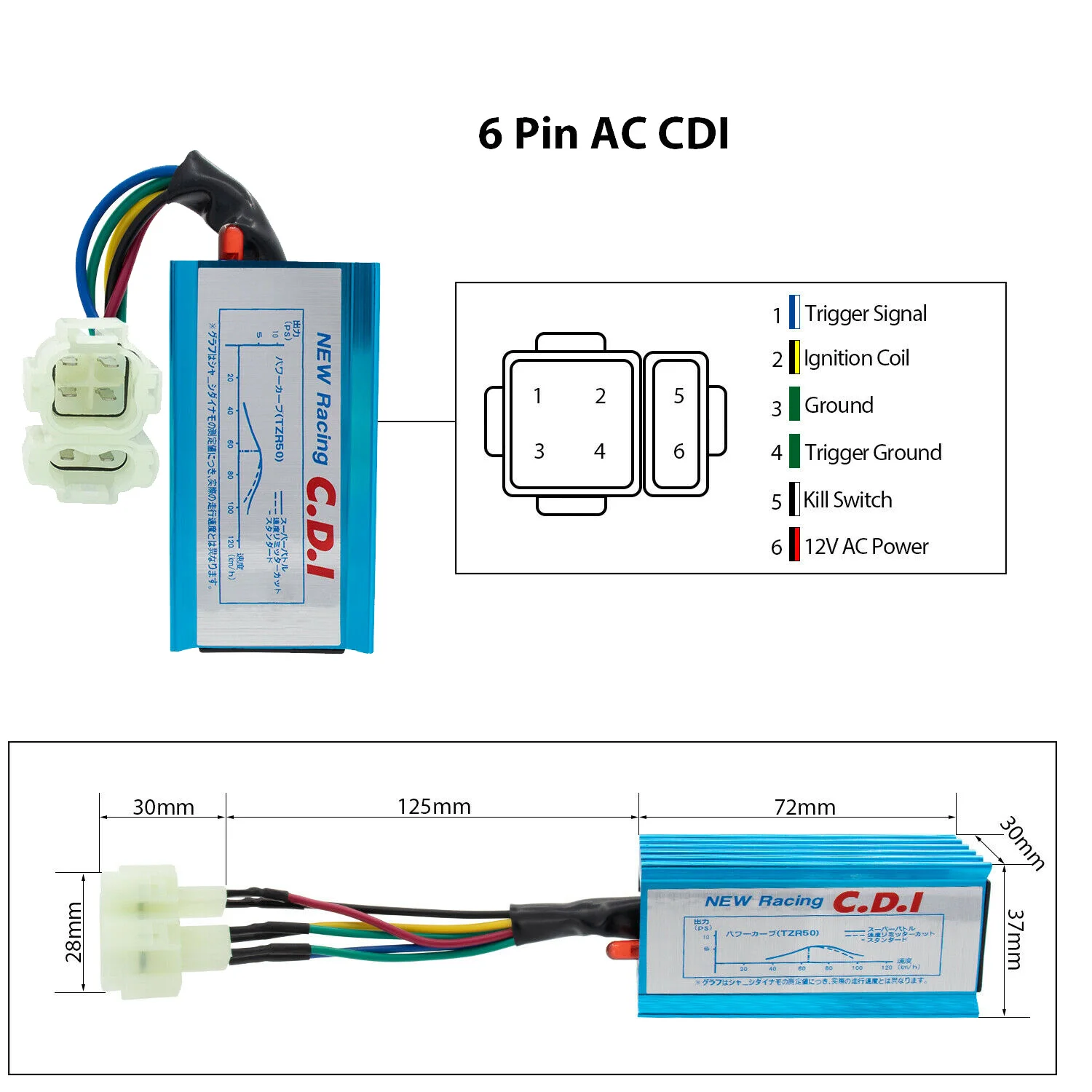 Performance AC 6-Pins CDI & Ignition Coil Spark Plug for Honda XR50 XR70 XR70R XR80R XR100 XR100R