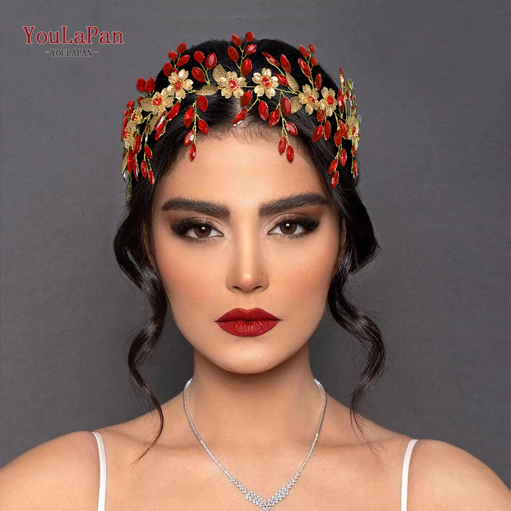 

YouLaPan Wedding Bridal Headband Multi Colored Rhinestones Alloy Leaf Hairwear Banquet Party Hair Band Handmade Headpiece HP880