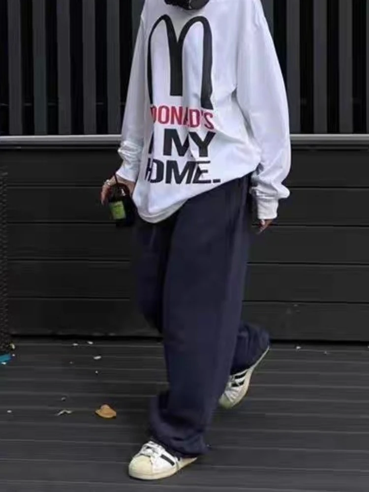 

Deeptown American Vintage Women Sweatpants Wide Leg High Waist Hip Hop Straight Trousers Oversized Jogging Solid Basic Casual