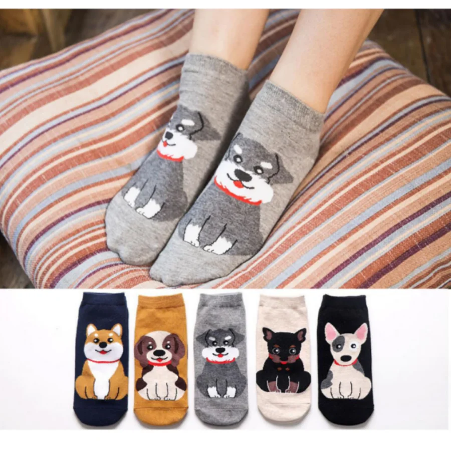 MYORED  10 pairs of cute cartoon puppy socks fashion trend new cotton non-smelly feet women's casual socks four seasons