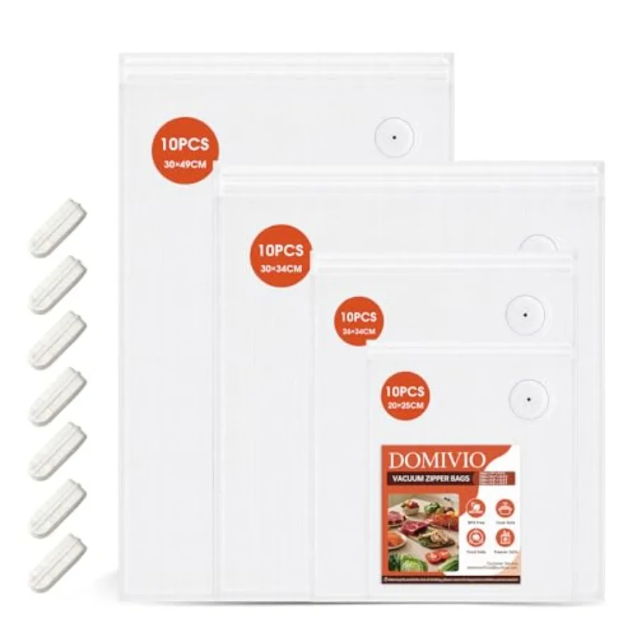 Bolsas reutilizables para sellar al vacío alimentos, 40 unidades S+M+L+XL 7.9'' x 9.8'' y 10.2'' x 13.4'' y 11.8'' x 13.4'' y 11.8'' x 19.3'', B