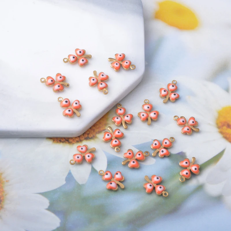 30 Stück glückliche vierblättrige Kleeblatt-Anhänger, beidseitig emailliert, bunte Kupfer-Osteraugen, Anhänger für DIY-Schmuckherstellung. – Detail 7