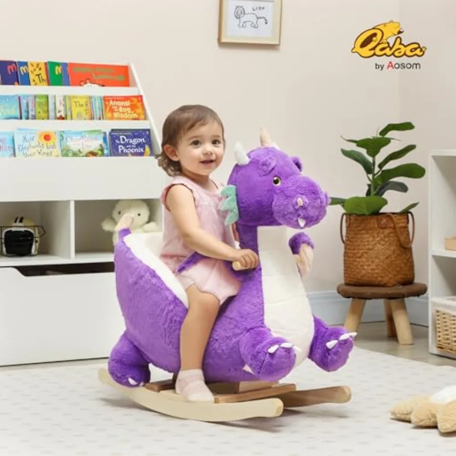 Baby Rocking Horse, Ride on Dragon Toy with Realistic Dragon Roar and Safety Belt, Plush Animal Rocker for 36 Months, Purple