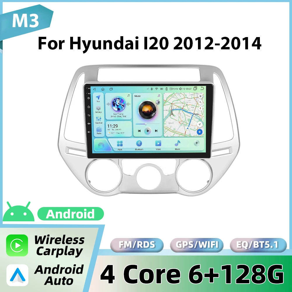 Podofo 9'' draadloze CarPlay autoradio voor Hyundai I20 2012-2014 Android GPS navigatie autoradio FM/RDS BT EQ